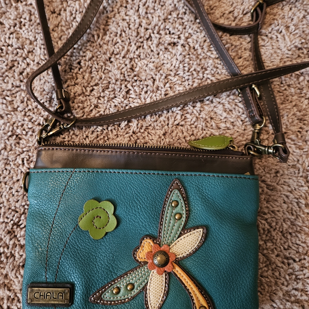 Chala Teal Crossbody Bag with Floral Design